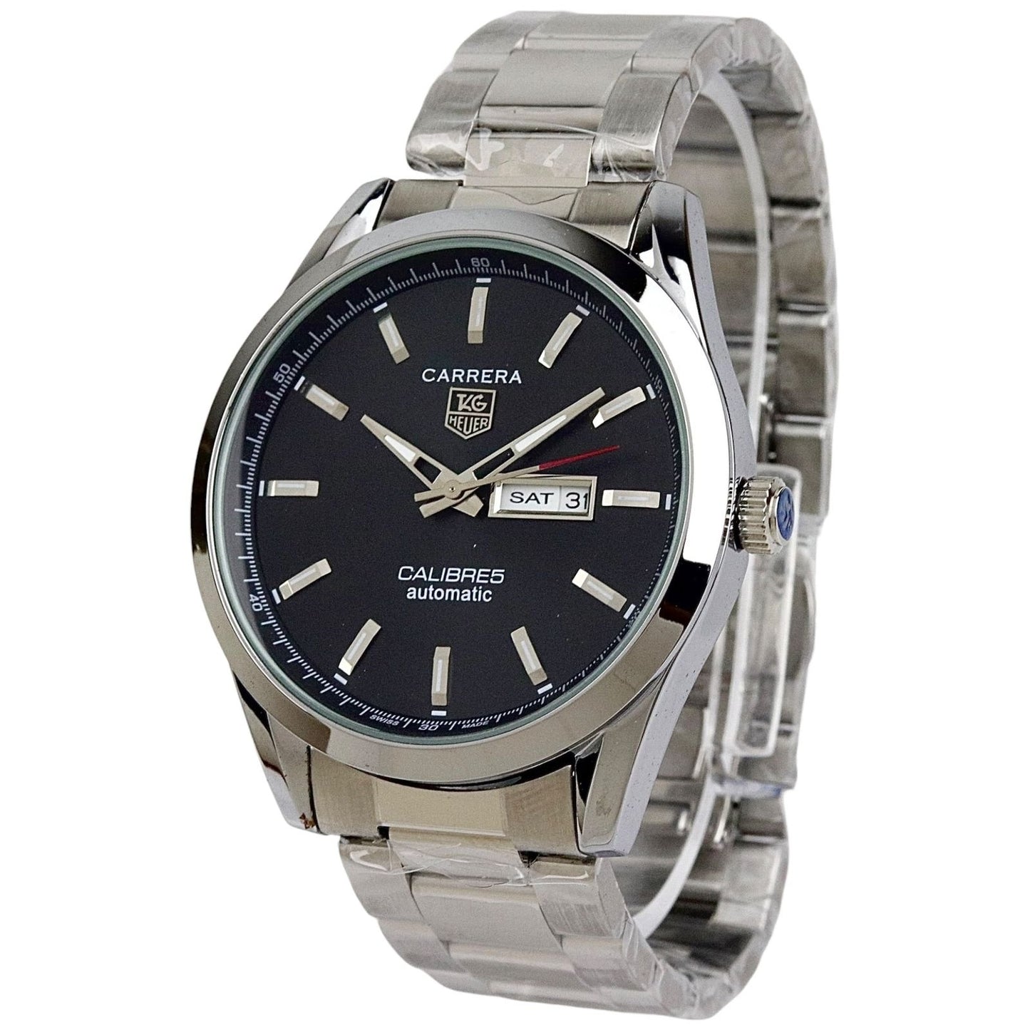 Silver Black Carrera Day Date Chain Strapped Watch