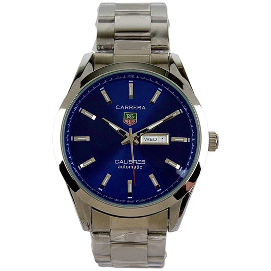 Silver Blue Carrera Day Date Chain Strapped Watch