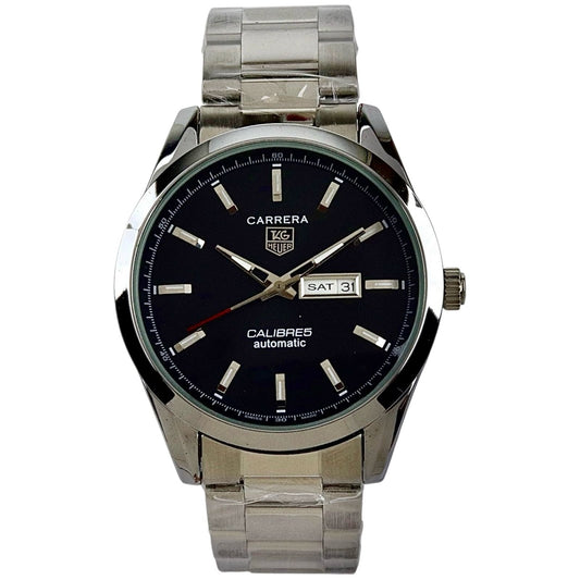 Silver Black Carrera Day Date Chain Strapped Watch