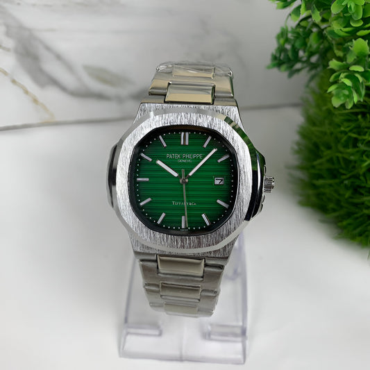 Patek Philippe Stainless Steel Mens Watch Green Dial